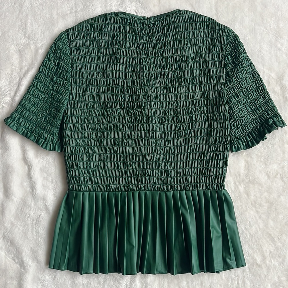 Zara Women's Green Ruched Faux Leather Top - Picture 3 of 7